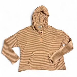 Toad&Co Peach and Olive Striped Foothill Hoodie